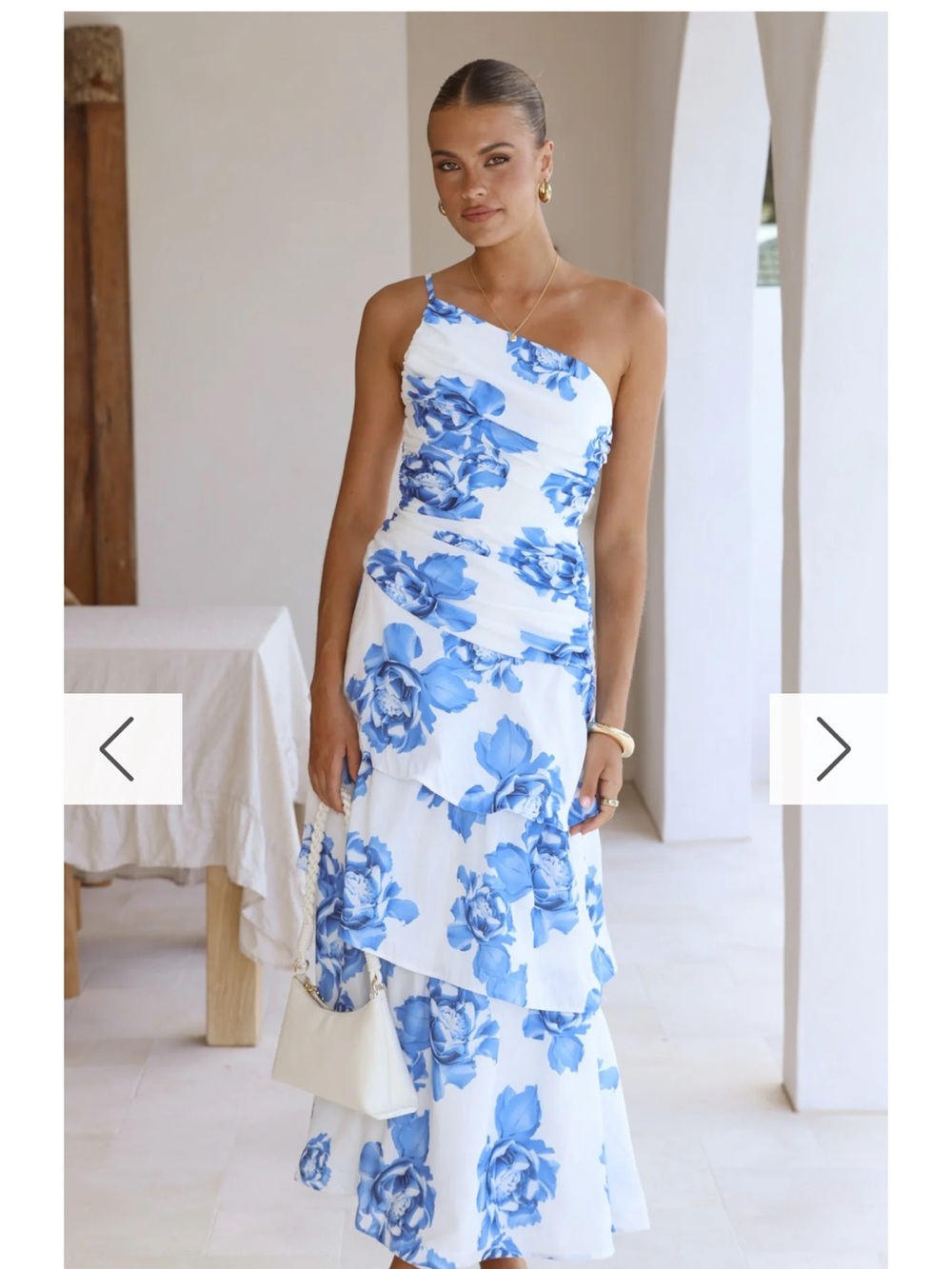 Blue Floral One-Shoulder Maxi Dress
